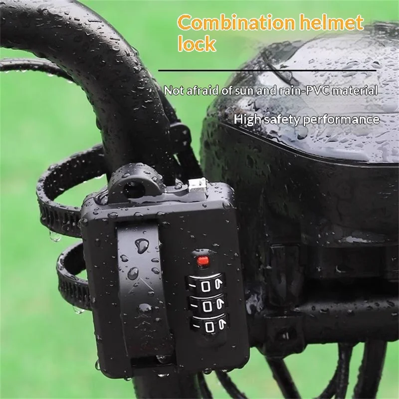 Helmet Combination Lock Universal PVC Portable Anti Theft Security Lock for Electric Motorcycle Scooter - Black