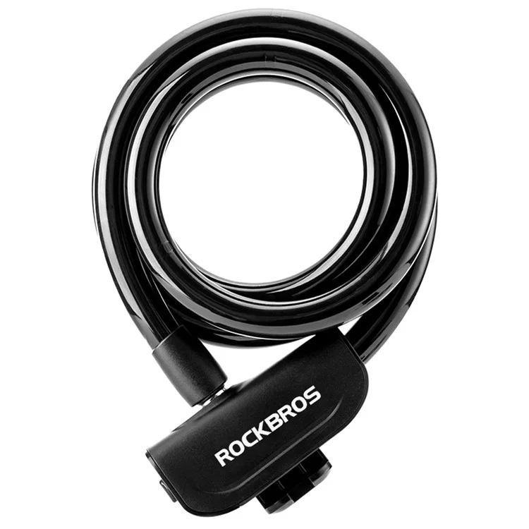 ROCKBROS RKS515 Bicycle Coiled Locks Portable Anti-Theft Bicycle Steel Cable Lock with Keys for Motorcycle, MTB, Door, Gate, Fence - Black