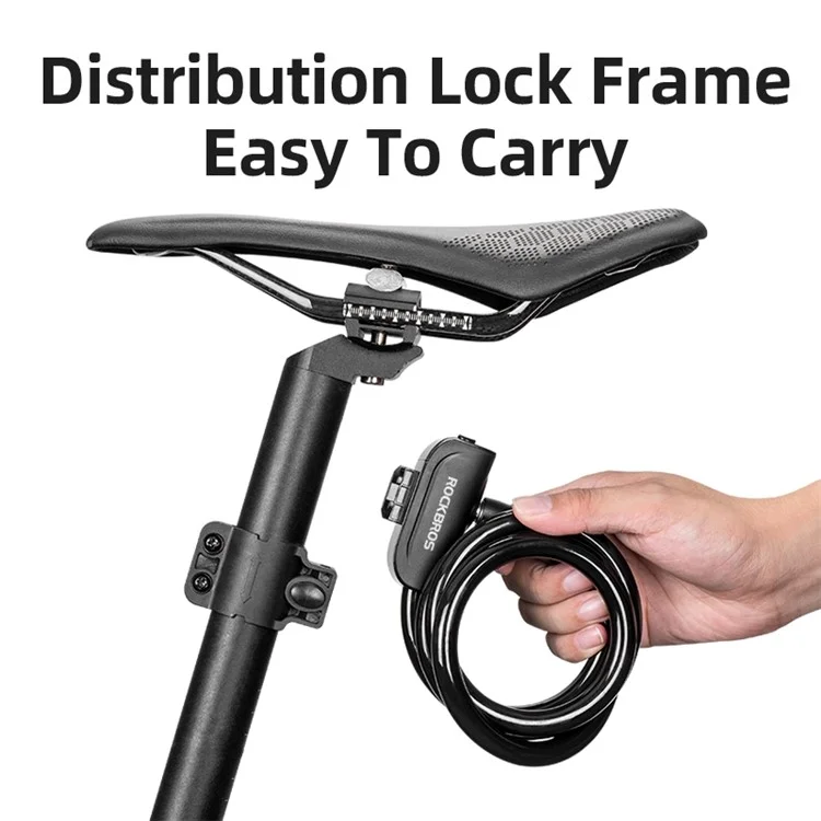 ROCKBROS RKS515 Bicycle Coiled Locks Portable Anti-Theft Bicycle Steel Cable Lock with Keys for Motorcycle, MTB, Door, Gate, Fence - Black