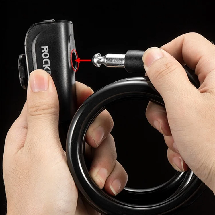 ROCKBROS RKS515 Bicycle Coiled Locks Portable Anti-Theft Bicycle Steel Cable Lock with Keys for Motorcycle, MTB, Door, Gate, Fence - Black