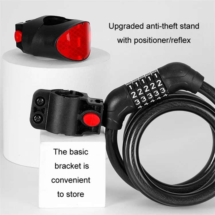 1.1m Steel Wire 5 Digit Password Key Lock MTB Bike Scooter Anti-theft Bicycle Lock, Upgraded Location Type
