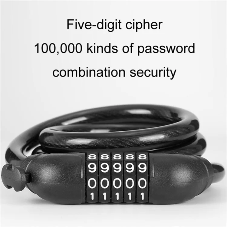 1.1m Steel Wire 5 Digit Password Key Lock MTB Bike Scooter Anti-theft Bicycle Lock, Upgraded Location Type