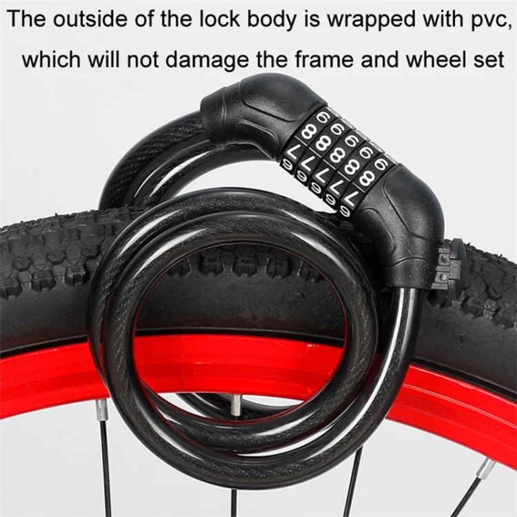 1.1m Steel Wire 5 Digit Password Key Lock MTB Bike Scooter Anti-theft Bicycle Lock, Upgraded Location Type