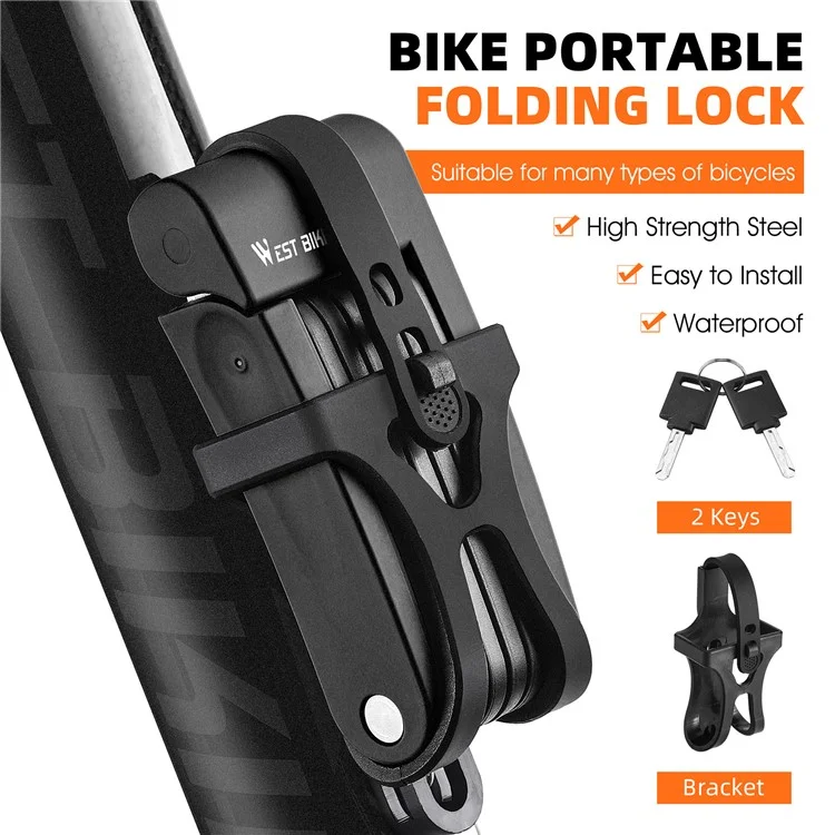 WEST BIKING YP0705090 Mini Portátil Trava de Bicicleta Anti-Roubo para Bicicleta de Montanha Dobrável - Preto