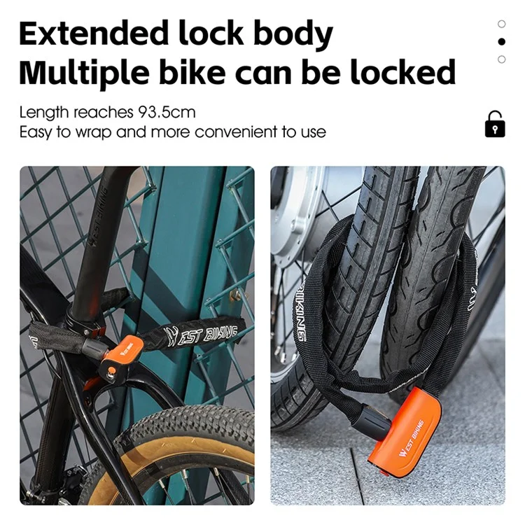 WEST BIKING YP0705097 Bike Chain Lock Anti Theft Bicycle Security Chain Lock - Orange