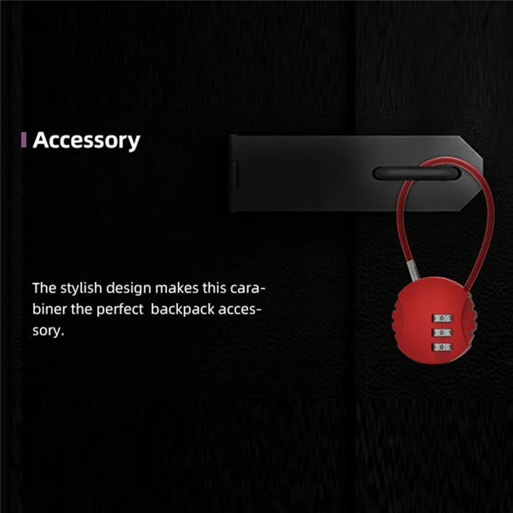 01U 30cm Round Steel Wire Combination Lock Backpack Mini 3-Digit Password Padlock - Black