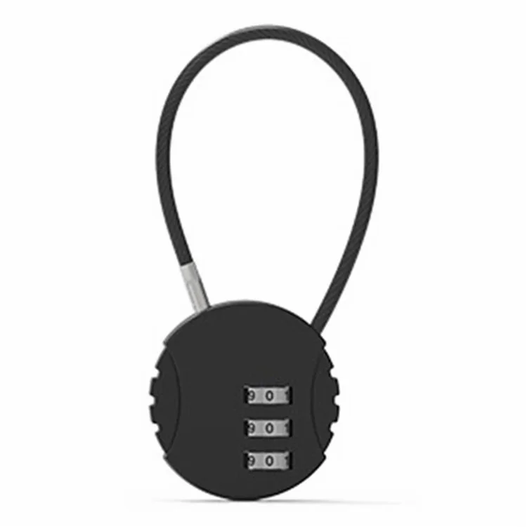 01U 13.5cm Mini Password Padlock 3-Digit Round Steel Wire Suitcase Combination Lock - Black