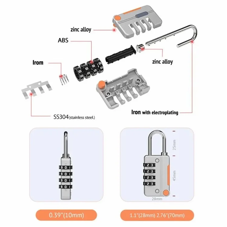 81H-4D Serrure combinaison en alliage de zinc 4 chiffres Cadenas pour valise Cadenas de gym Locker (Version standard) - Gris