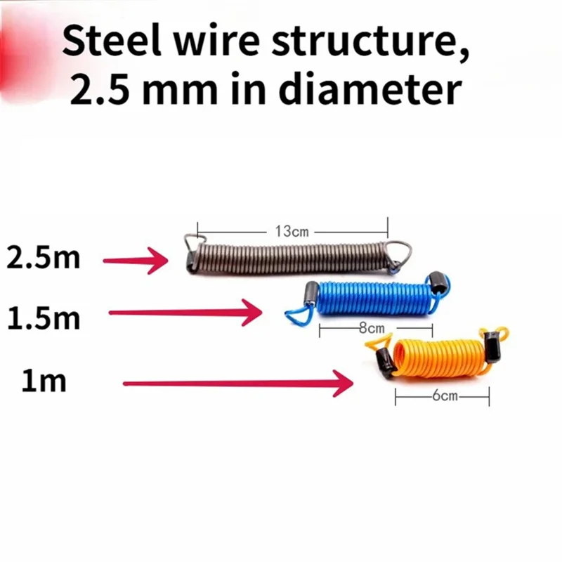 C25 1.5m Motorcycle Helmet Code Lock Telescopic Steel Wire Luggage Suitcase Anti-theft Security Steel Cable - Red