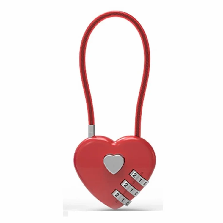 Cadeado de Combinação de Liga de Zinco com Formato de Coração de 13,5 cm 06U para Mochilas, Malas e Bagagem - Vermelho