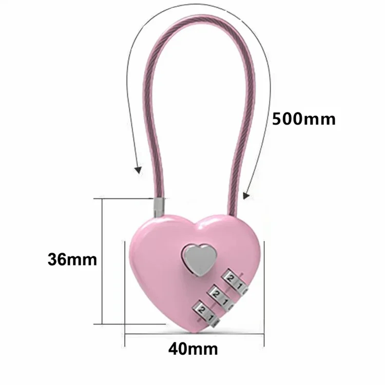 06U 3-Digit Code Padlock 50cm Zinc Alloy Heart Shaped Hall Locker for Luggage Backpack - Red