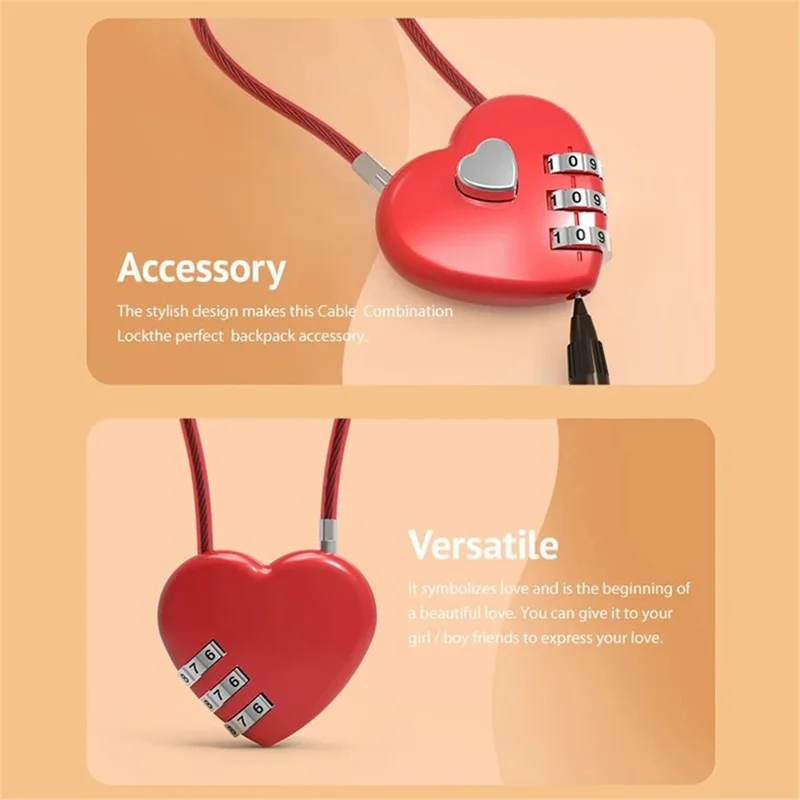 06U 3-Digit Code Padlock 50cm Zinc Alloy Heart Shaped Hall Locker for Luggage Backpack - Blue