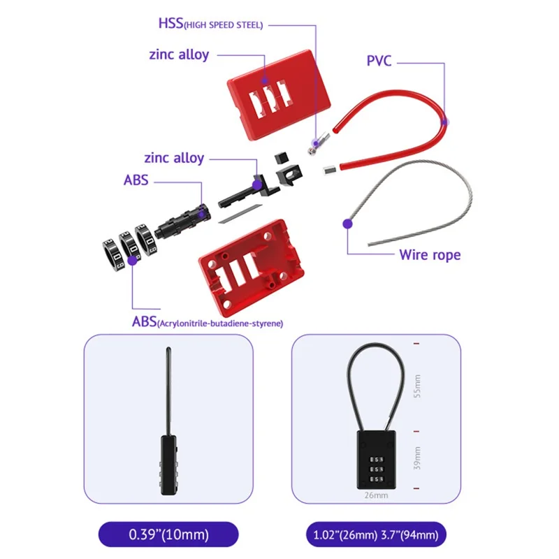 02U 3 Digit Combination Travel Cable Lock Zinc Alloy 135mm Small Mini Code Lock - Gold