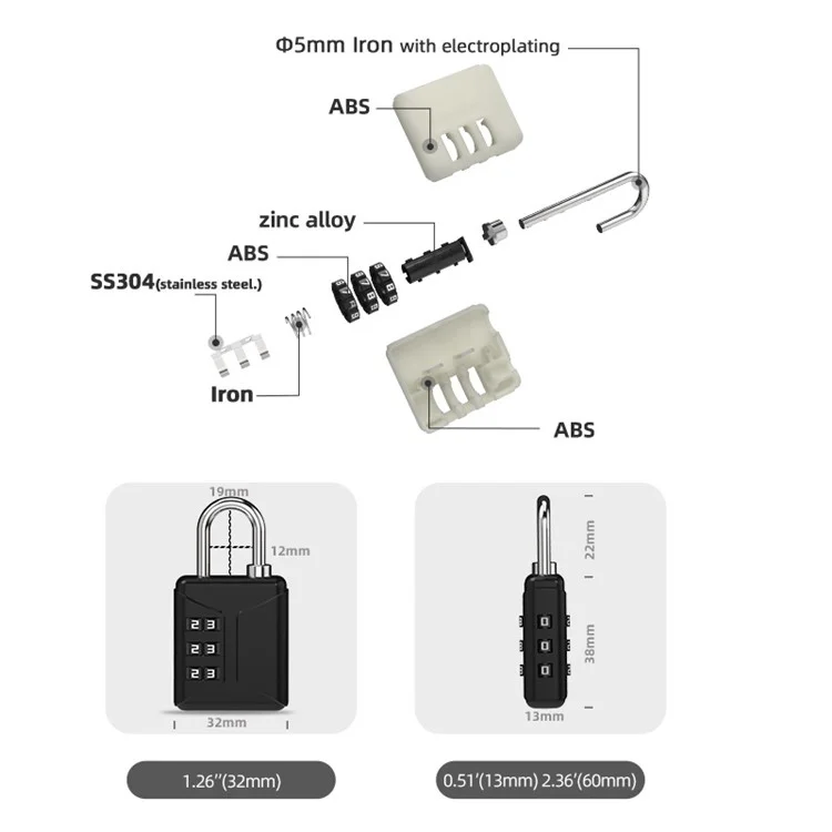 803A 3-digit Combination Lock Mini Password Padlock for Cabinet Suitcase Schoolbag - Beige Grey
