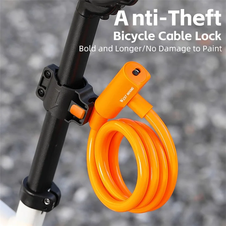WEST BIKING YP0705100 115cm Extendable Steel Cable Anti-theft Bicycle Lock - Orange