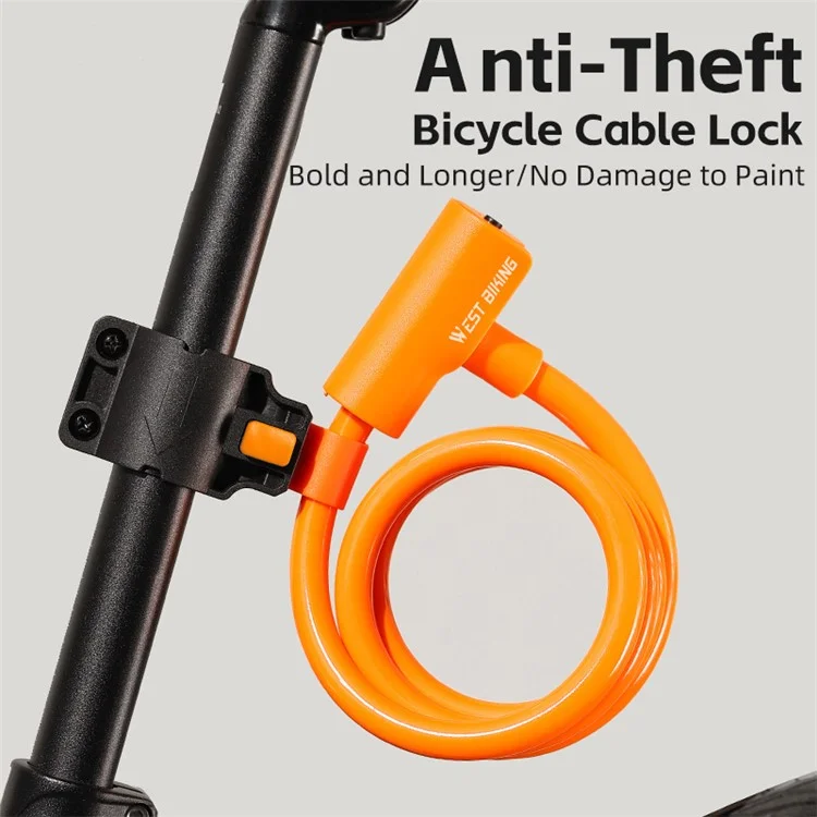 WEST BIKING YP0705100 115cm Extendable Steel Cable Anti-theft Bicycle Lock - Orange