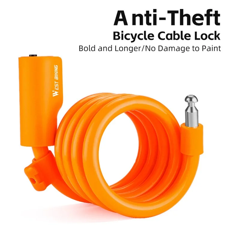 WEST BIKING YP0705100 115cm Extendable Steel Cable Anti-theft Bicycle Lock - Orange
