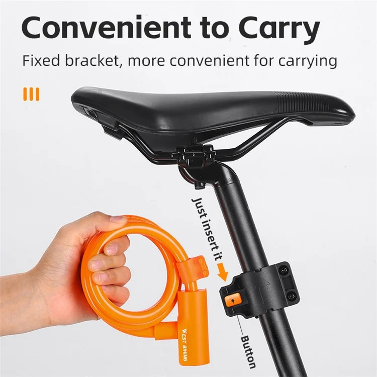 WEST BIKING YP0705100 115cm Extendable Steel Cable Anti-theft Bicycle Lock - Orange