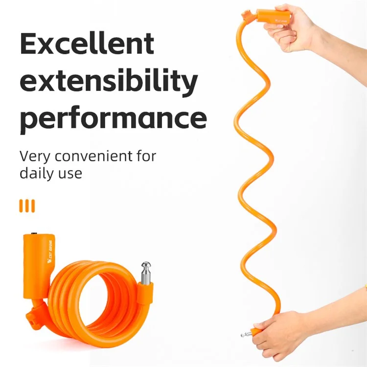 WEST BIKING YP0705100 115cm Extendable Steel Cable Anti-theft Bicycle Lock - Orange