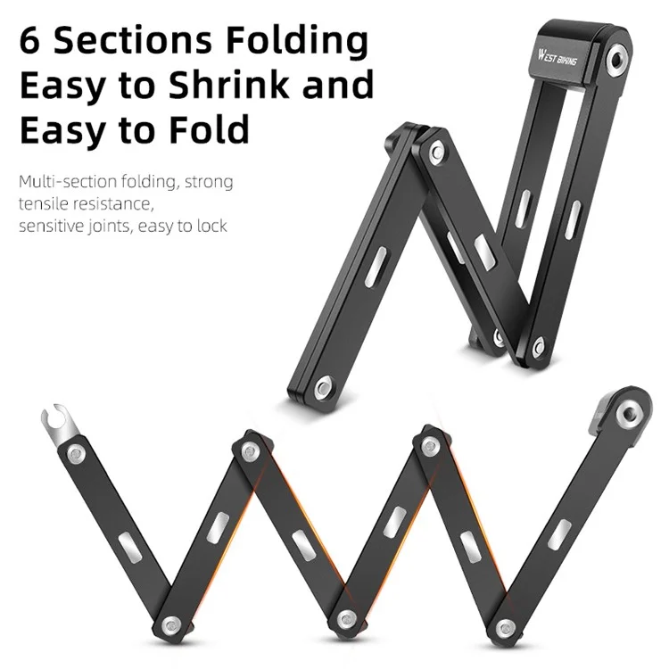 WEST BIKING 80cm Portable 6-section Folding Anti-theft Lock for Bike / Motorcycle - Orange