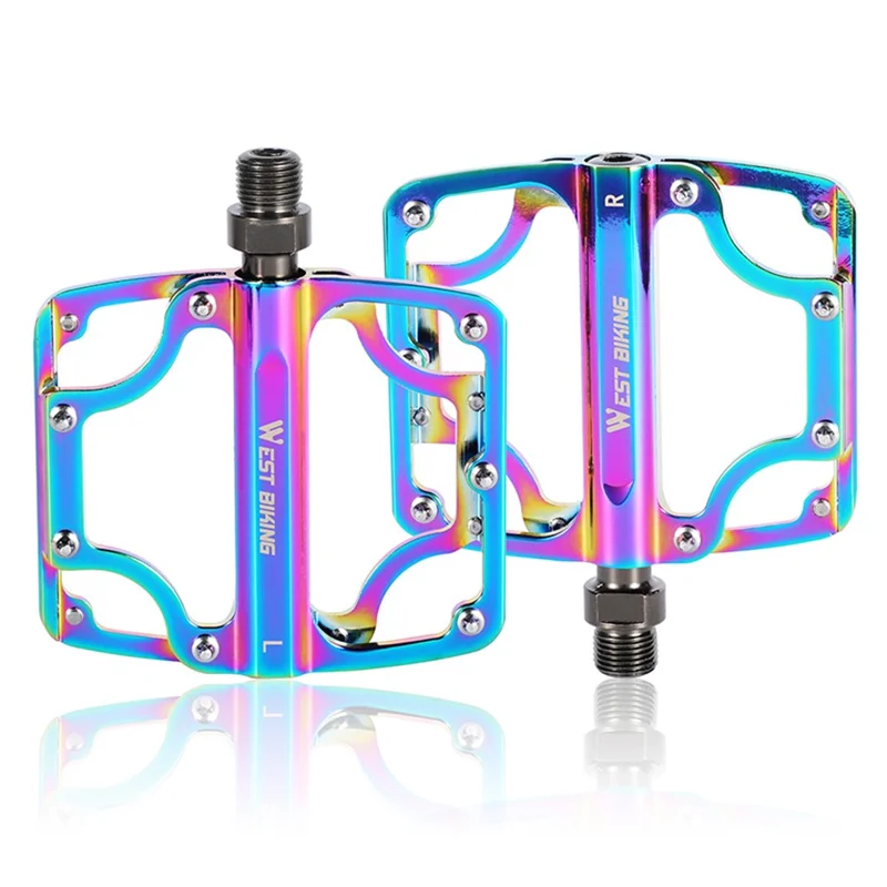WEST BIKING YP0802081 Pedali per bicicletta antiscivolo e colorati 3 cuscinetti ultra-leggeri per MTB e bici da strada 