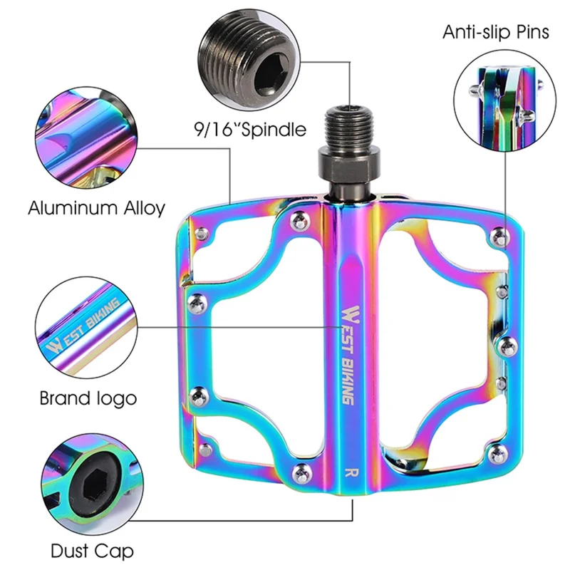 WEST BIKING YP0802081 Pedali per bicicletta antiscivolo e colorati 3 cuscinetti ultra-leggeri per MTB e bici da strada 