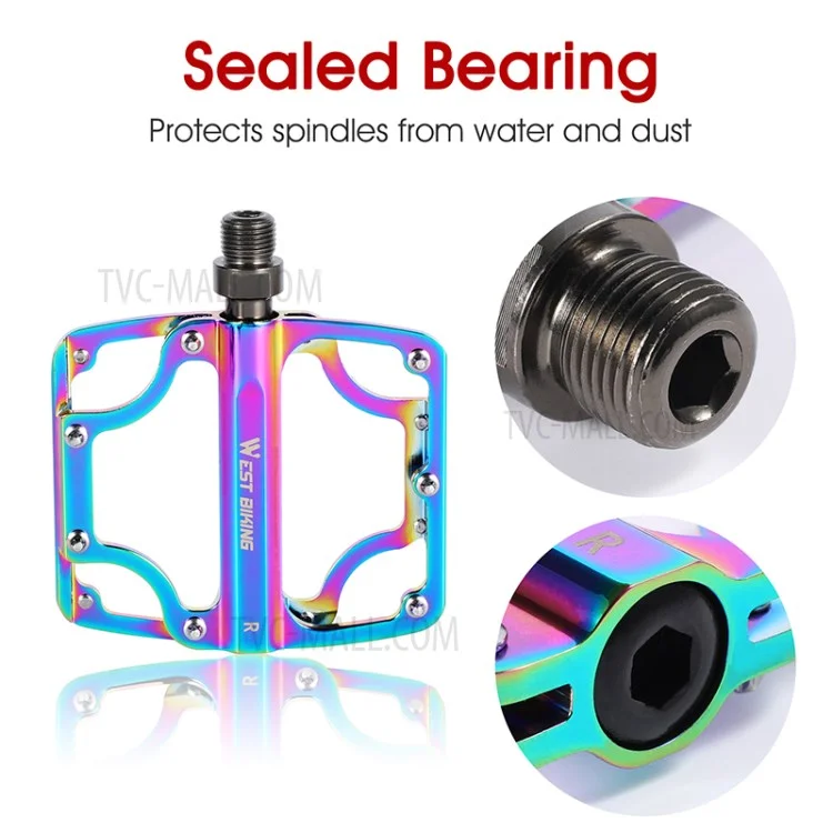 WEST BIKING YP0802081 Pedali per bicicletta antiscivolo e colorati 3 cuscinetti ultra-leggeri per MTB e bici da strada 