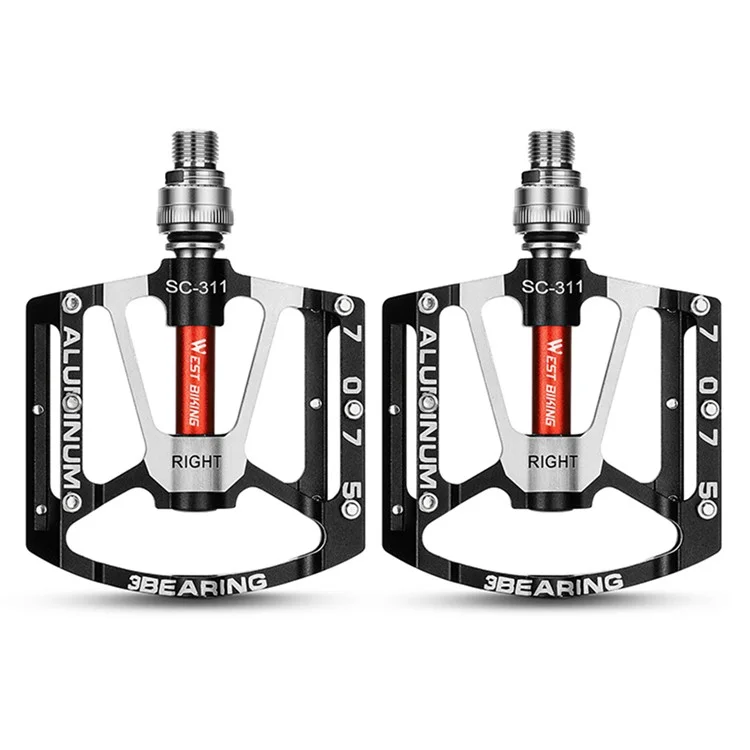 WEST BIKING YP0802121 1 Pair Aluminum Alloy Quick Release 3 Bearing Bicycle Pedal - Black
