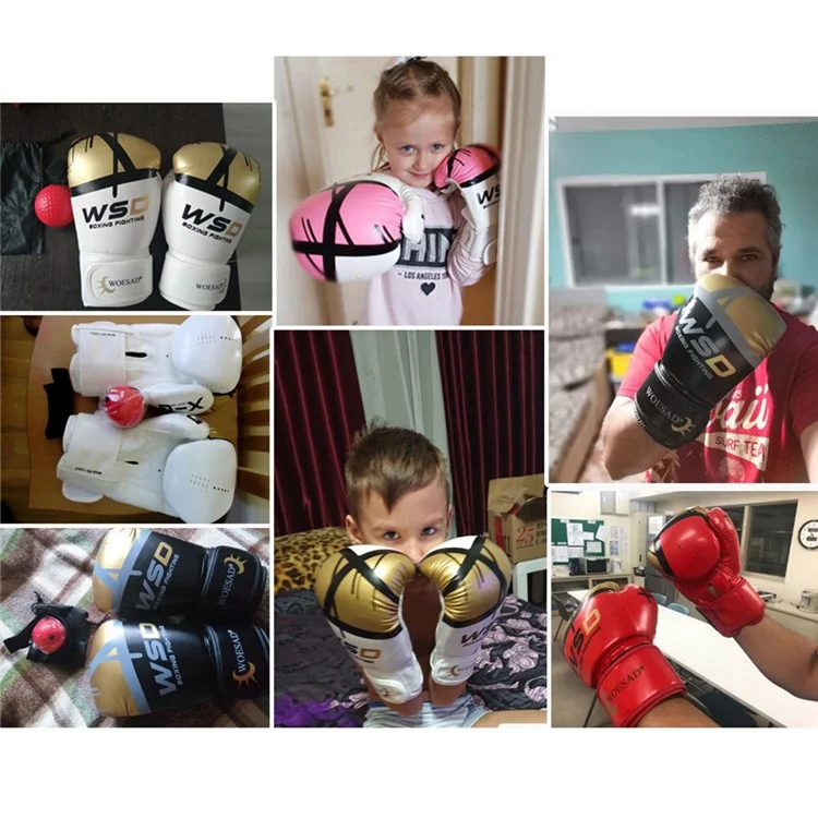 Wosweir Bo0027 1 Paire 4 oz Gants de Formation de Boxe de Combat Gants Pour Les Enfants de 3 à 5 Ans - Noir / or