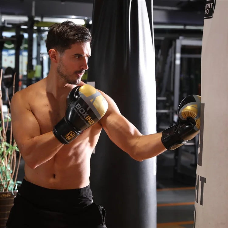 WOSWEIR HA0189 1 Paar 12oz Boxhandschuhe Kickboxen Training Handschuhe für erwachsene Männer - Schwarz / Gold