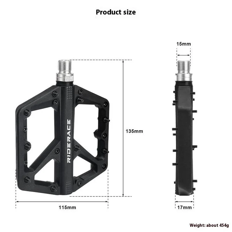 Riderace RR9378 Pédales de Vélo Scellées Pédales de Vélo en Nylon Haute Résistance Avec Épingles Antidérapantes - Noir