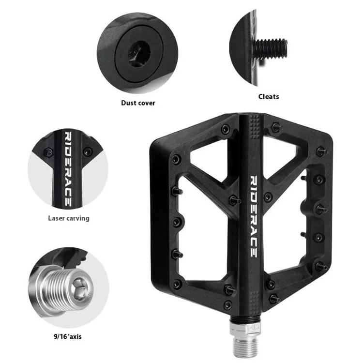 Riderace RR9378 Pédales de Vélo Scellées Pédales de Vélo en Nylon Haute Résistance Avec Épingles Antidérapantes - Noir