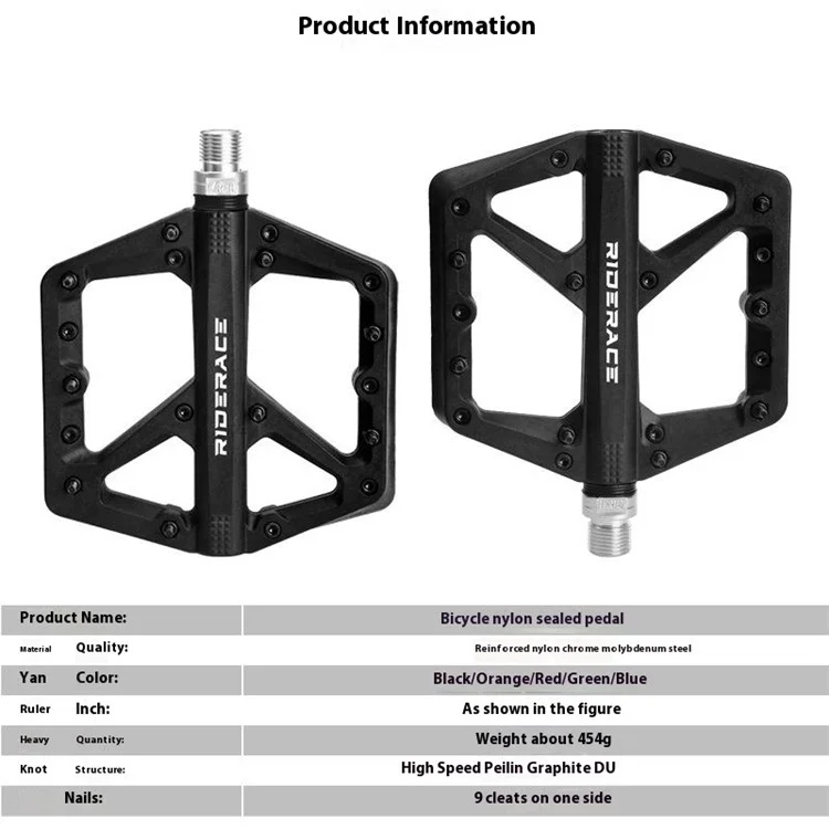 Riderace RR9378 Pédales de Vélo Scellées Pédales de Vélo en Nylon Haute Résistance Avec Épingles Antidérapantes - Noir