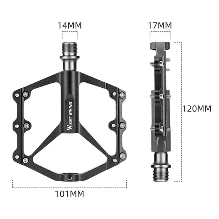 WEST BIKING 1 Paar leichte 3-Lager-Aluminiumlegierungs-Fahrradpedale für Mountain- und Rennräder - Schwarz