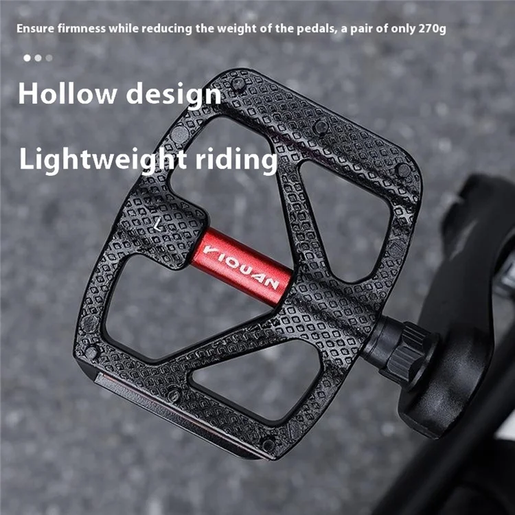 YIQUAN 10EE0065 Aluminum Alloy Anti Slip Double DU Bearing Bicycle Pedals for Mountain Road Bike