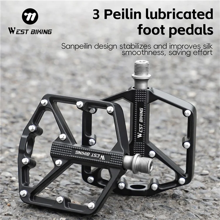 WEST BIKING YP0802131 1 Pair Bike Pedals Aluminum Alloy Triple Bearing Cycling Pedals for Mountain Road Bikes