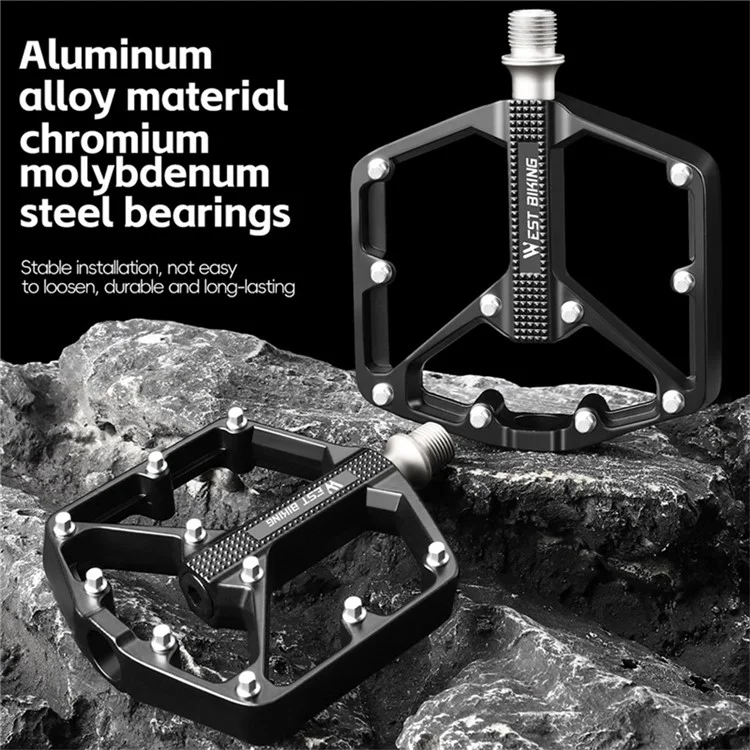 WEST BIKING YP0802131 1 Pair Bike Pedals Aluminum Alloy Triple Bearing Cycling Pedals for Mountain Road Bikes