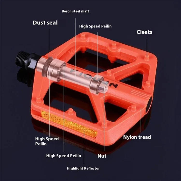 YIQUAN 10EE0052 1 Pair Mountain Bike Nylon Pedals Road MTB Bike MTB Anti Slip Bearing Cycling Foot Pedal - Black