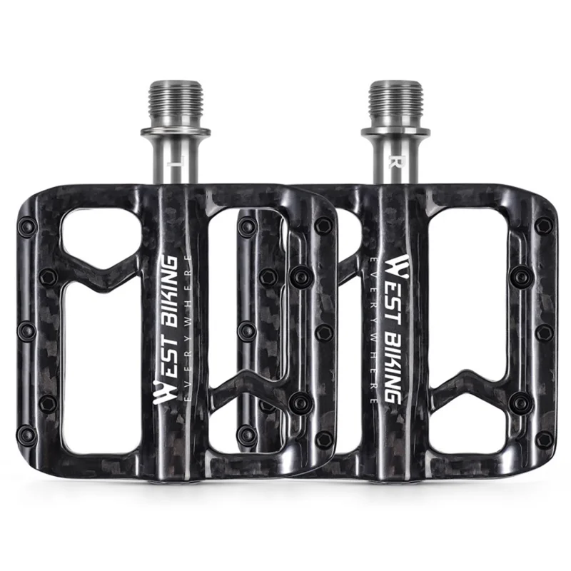 WEST BIKING YP0802132 1 Pair Carbon Fiber Pedals Titanium Alloy Spindle Road Folding Bicycle Ultralight Pedals