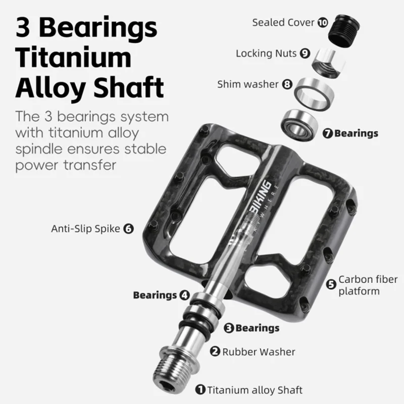 WEST BIKING YP0802132 1 Pair Carbon Fiber Pedals Titanium Alloy Spindle Road Folding Bicycle Ultralight Pedals