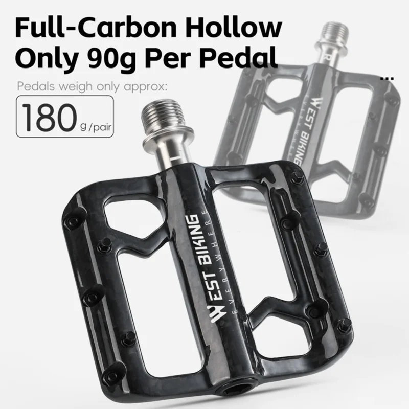 WEST BIKING YP0802132 1 Pair Carbon Fiber Pedals Titanium Alloy Spindle Road Folding Bicycle Ultralight Pedals