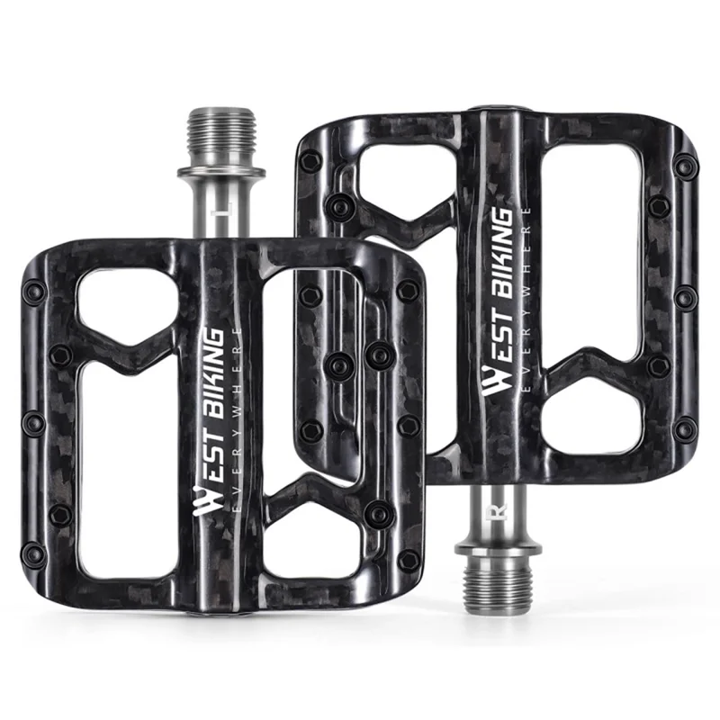 WEST BIKING YP0802132 1 Pair Carbon Fiber Pedals Titanium Alloy Spindle Road Folding Bicycle Ultralight Pedals