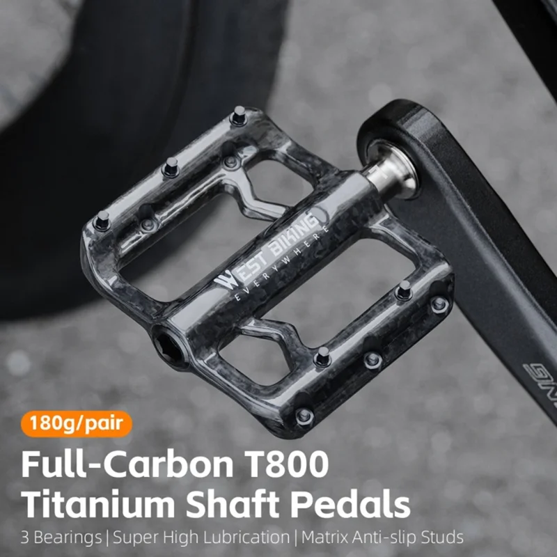 WEST BIKING YP0802132 1 Pair Carbon Fiber Pedals Titanium Alloy Spindle Road Folding Bicycle Ultralight Pedals