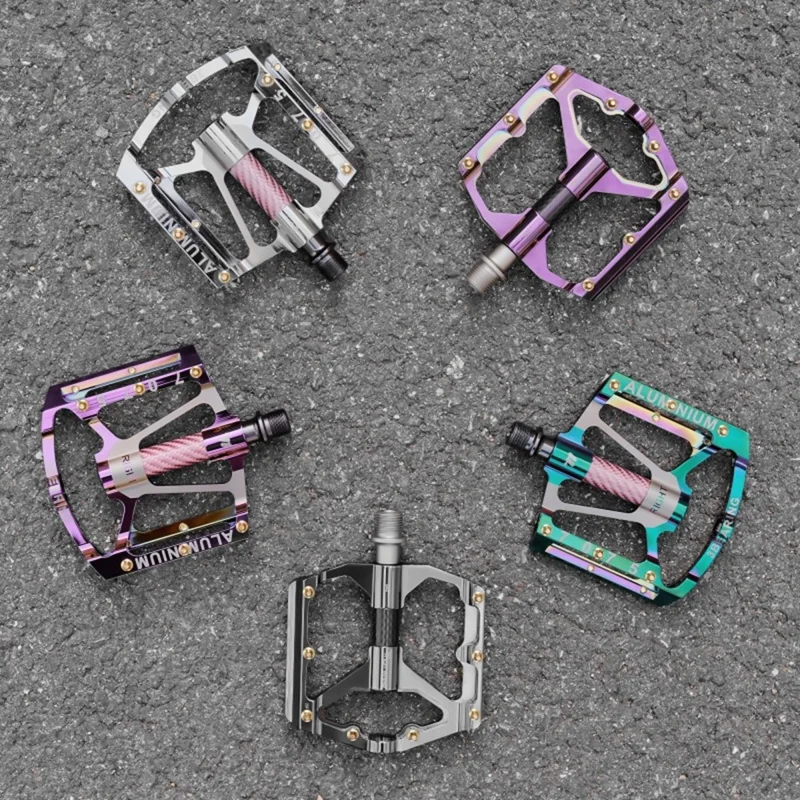WEST BIKING 3-Lager Mountainbike-Pedale aus elektrolytisch verchromter Aluminiumlegierung mit breiter Plattform und rutschfester Oberfläche, Schwarze Achse - Lila
