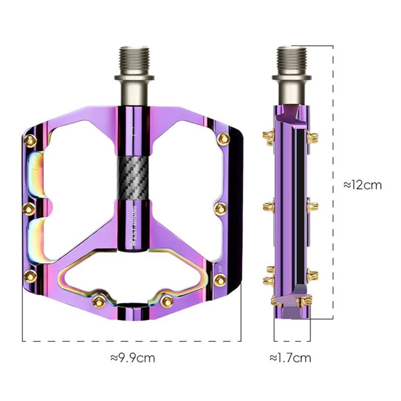 WEST BIKING 3-Lager Mountainbike-Pedale aus elektrolytisch verchromter Aluminiumlegierung mit breiter Plattform und rutschfester Oberfläche, Schwarze Achse - Lila
