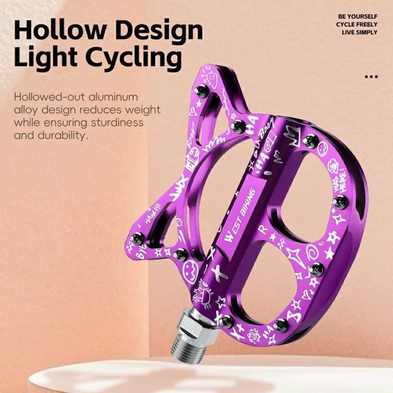 WEST BIKING YP0802137 Pedales de Bicicleta de Aleación de Aluminio con Cojinetes Sellados Triples Antideslizantes - Púrpura Fluorescente