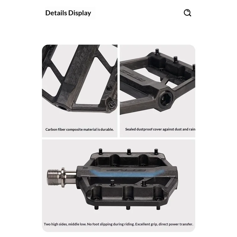 Pédales de vélo GUB GC072 avec axe en titane, composées de fibres de carbone, pour VTT/vélo de route, avec triple roulement étanche pour l'extérieur