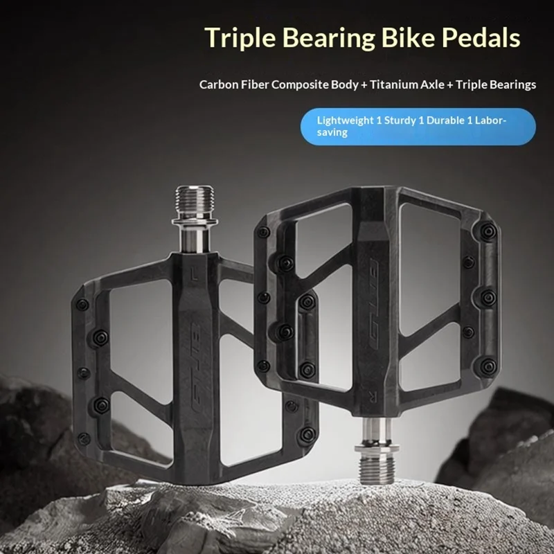 Pédales de vélo GUB GC072 avec axe en titane, composées de fibres de carbone, pour VTT/vélo de route, avec triple roulement étanche pour l'extérieur