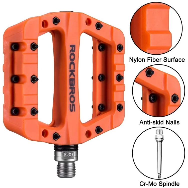 Pédales MTB Rockbros 2017-12C Pédales de Vtt de Vtt Pédales de Plate-forme de Bicycle en Fibre de Nylon Léger Pour BMX MTB 9/16 " - Orange