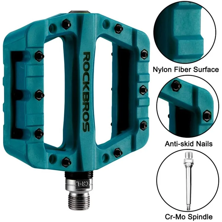 ROCKBROS 2017-12C MTB Pedals Mountain Bike Pedals Lightweight Nylon Fiber Bicycle Platform Pedals for BMX MTB 9/16" - Blue